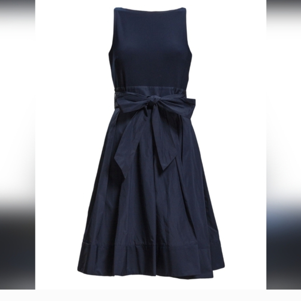 Lauren Ralph Lauren Navy Sleeveless A-Line Tie-Waist Midi Dress - Picture 3 of 5